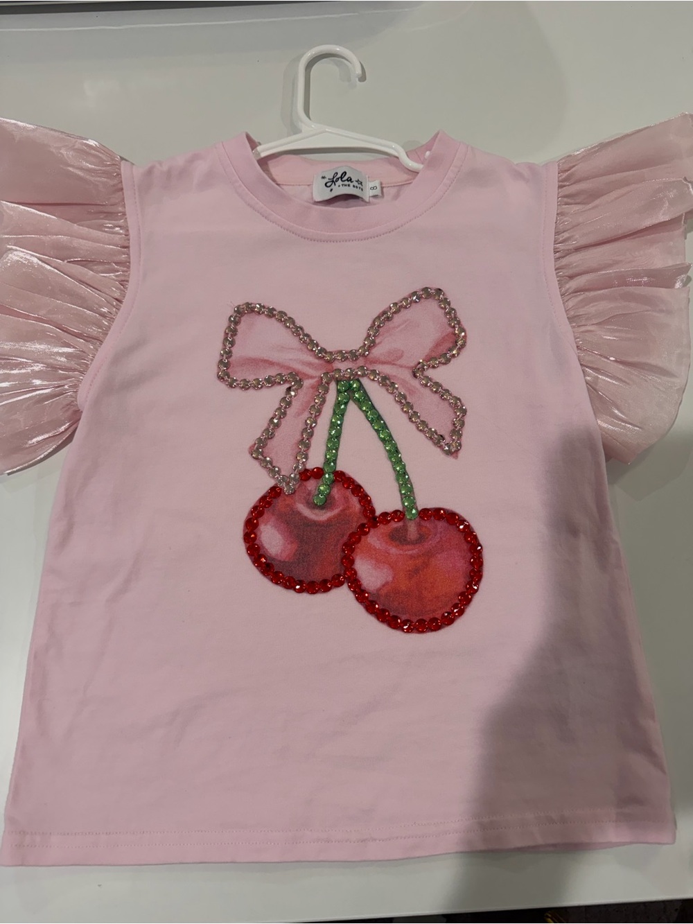 Girls' Lola and The Boys Crystal Cherry Ruffle T-Shirt Size 8 EUC - Picture 2 of 8
